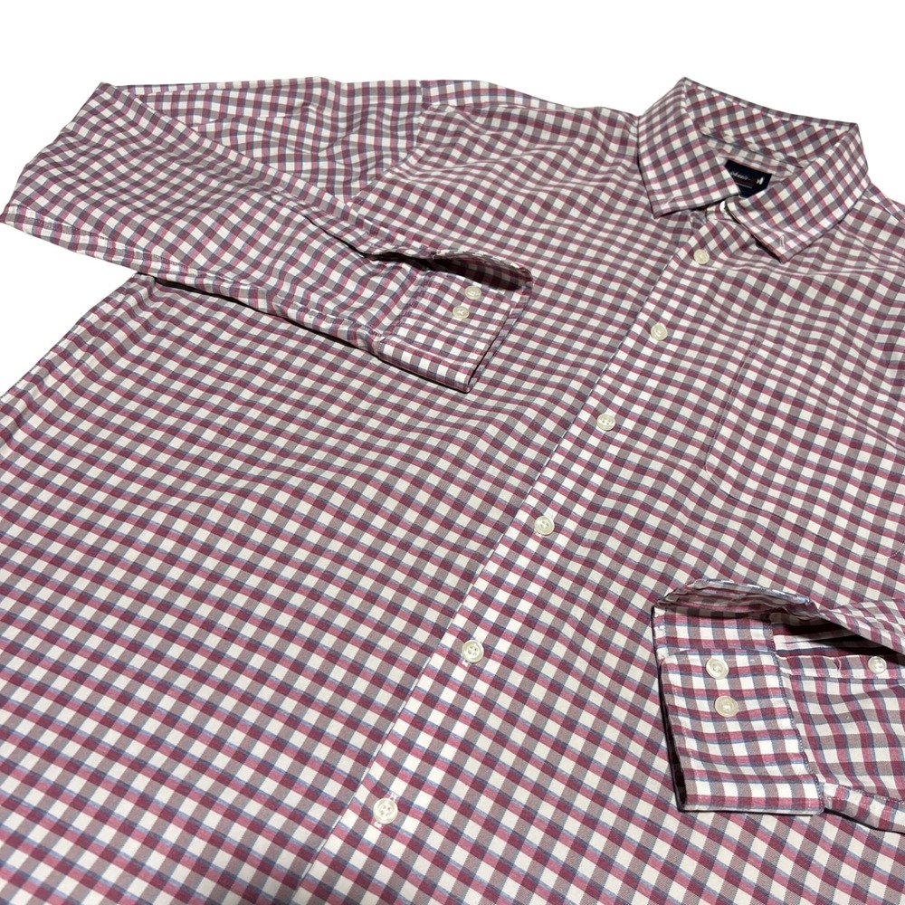 Johnnie-O Performance Mens XL Red Blue Gingham Check Button Down Bamboo Blend